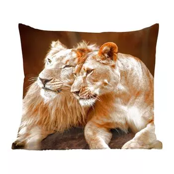 Декоративная подушка MuchoWow, диванная подушка, декоративная подушка для гостиной, 60 х 60 см, львы, коричневый, животные, чехол на подушку, хлопчатобумажная ткань, декоративные чехлы на подушки