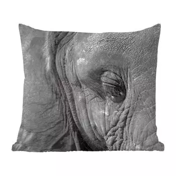 Декоративная подушка MuchoWow, диванная подушка, декоративная подушка для гостиной, 60 х 60 см, черно-белый крупный план слона - чехол на подушку - хлопчатобумажная ткань - декоративные чехлы на подушки