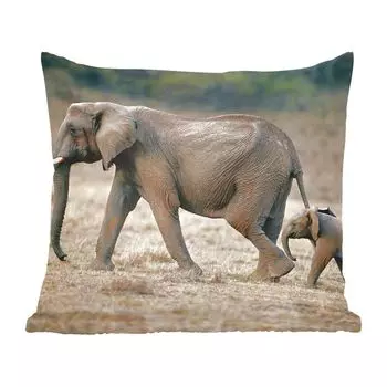 Декоративная подушка MuchoWow, диванная подушка, декоративная подушка для гостиной, 40 х 40 см, ребенок бегает за слонихой - чехлы на диванные подушки - без наполнителя