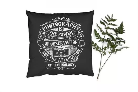 Декоративная подушка MuchoWow Диванная подушка Декоративная подушка для гостиной 60 x 60 см Камера — Ретро — Цитата — Черный — Белый — Наволочка — Хлопковая ткань — Декоративные наволочки