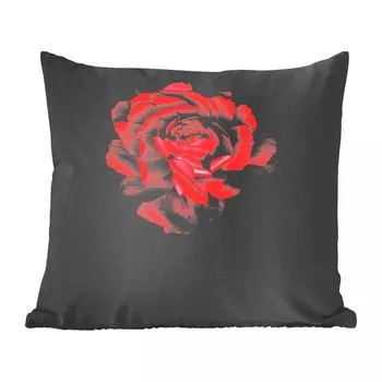Декоративная подушка MuchoWow, диванная подушка, декоративная подушка для гостиной, 60 х 60 см, красный лютик с черным фоном - чехол на подушку - хлопковая ткань - декоративные наволочки