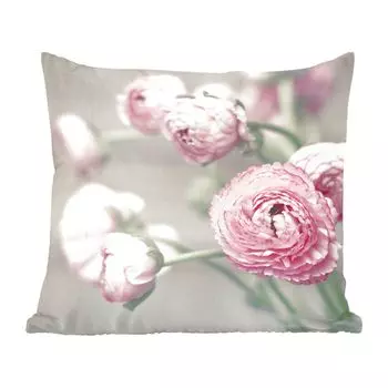 Декоративная подушка MuchoWow, диванная подушка, декоративная подушка для гостиной, 60 х 60 см, розовые лютики в стеклянной вазе - чехол на подушку - хлопковая ткань - декоративные чехлы на подушки