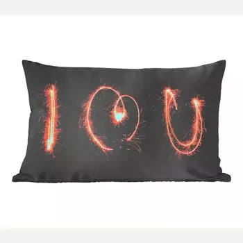 Декоративная подушка MuchoWow, диванная подушка, декоративная подушка для гостиной, 50 х 30 см, надпись «Я люблю тебя» на черном фоне - чехлы на диванные подушки - без наполнителя