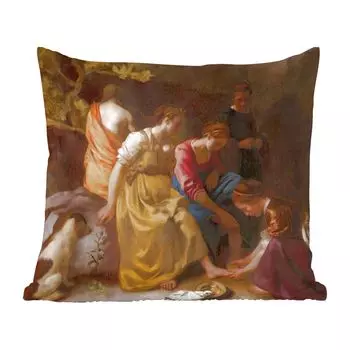 Декоративная подушка MuchoWow, диванная подушка, декоративная подушка для гостиной, 60 х 60 см, Диана и ее спутники - Йоханнес Вермеер - чехол на подушку - хлопчатобумажная ткань - декоративные чехлы на подушки