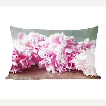 Декоративная подушка MuchoWow, диванная подушка, декоративная подушка для гостиной, 50 х 30 см, розовые пионы на столе - чехлы на диванные подушки - без наполнителя