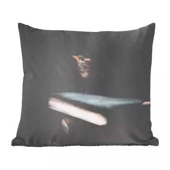 Декоративная подушка MuchoWow, диванная подушка, декоративная подушка для гостиной, 60 х 60 см, птица, книги, портрет, чехол на подушку, хлопчатобумажная ткань, декоративные чехлы на подушки