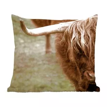 Декоративная подушка MuchoWow, диванная подушка, декоративная подушка для гостиной, 60 x 60 см, шотландский горец - крупный план - Hoorn - чехол на подушку - хлопчатобумажная ткань - декоративные наволочки