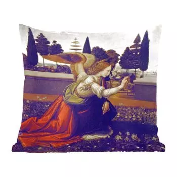 Декоративная подушка MuchoWow, диванная подушка, декоративная подушка для гостиной, 60 х 60 см, Благовещение Леонардо - Леонардо да Винчи - чехол на подушку - хлопчатобумажная ткань - декоративные наволочки