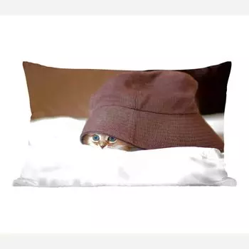 Декоративная подушка MuchoWow Диванная подушка Декоративная подушка для гостиной 60 x 40 см Кот — Коричневый — Шляпа — Чехлы на подушки — Декоративные чехлы на подушки — Декоративные чехлы на подушки