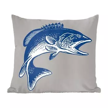 Декоративная подушка MuchoWow, диванная подушка, декоративная подушка для гостиной, 60 х 60 см, рисунок рыбы на сером фоне - чехол на подушку - хлопчатобумажная ткань - декоративные наволочки