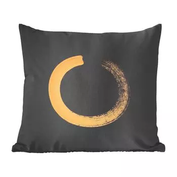 Декоративная подушка MuchoWow, диванная подушка, декоративная подушка для гостиной, 60 x 60 см, круг, наполненный золотыми мазками - чехол на подушку - хлопчатобумажная ткань - декоративные чехлы на подушки