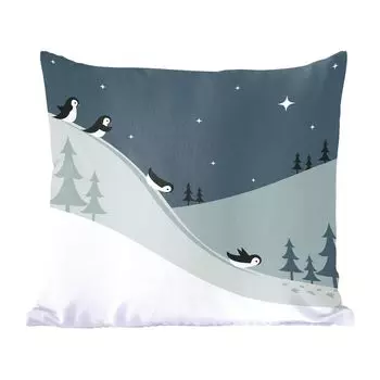 Декоративная подушка MuchoWow, диванная подушка, декоративная подушка для гостиной, 60 х 60 см, иллюстрация с пингвинами, скатывающимися с холма - чехол на подушку - хлопчатобумажная ткань - декоративные наволочки