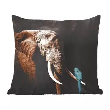 Декоративная подушка MuchoWow Диванная подушка Декоративная подушка для гостиной 60 x 60 см Слон - Попугай - Зубы - Чехол на подушку - Хлопчатобумажная ткань - Декоративные наволочки