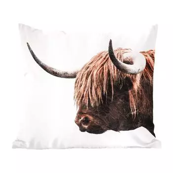 Декоративная подушка MuchoWow Диванная подушка Декоративная подушка для гостиной 60 x 60 см Шотландский горец - Животные - Рога - Чехол на подушку - Хлопчатобумажная ткань - Декоративные наволочки, мультиколор