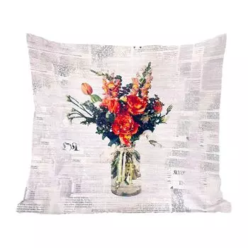 Декоративная подушка MuchoWow, диванная подушка, декоративная подушка для гостиной, 60 х 60 см, ваза - цветы - газета - чехол на подушку - хлопчатобумажная ткань - декоративные наволочки, мультиколор