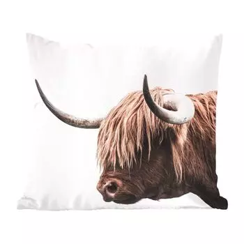 Декоративная подушка MuchoWow, диванная подушка, декоративная подушка для гостиной, 60 х 60 см, шотландский горец - рога - чехол на подушку - хлопчатобумажная ткань - декоративные наволочки
