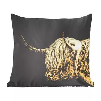 Декоративная подушка MuchoWow Диванная подушка Декоративная подушка для гостиной 60 x 60 см Шотландский горец - Шотландская корова - Золото - Чехол на подушку - Хлопчатобумажная ткань - Декоративные наволочки