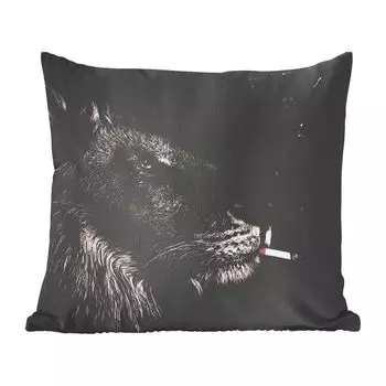 Декоративная подушка MuchoWow Диванная подушка Декоративная подушка для гостиной 60 x 60 см Лев - Курение - Черный - Белый - Чехол на подушку - Хлопчатобумажная ткань - Декоративные наволочки