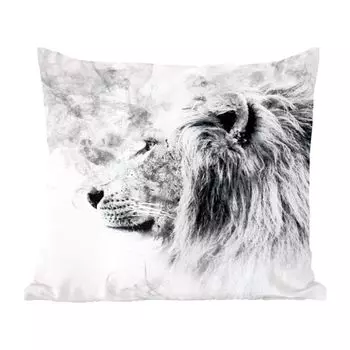 Декоративная подушка MuchoWow Диванная подушка Декоративная подушка для гостиной 60 x 60 см Лев - Черный - Белый - Линия - Чехол на подушку - Хлопчатобумажная ткань - Декоративные наволочки