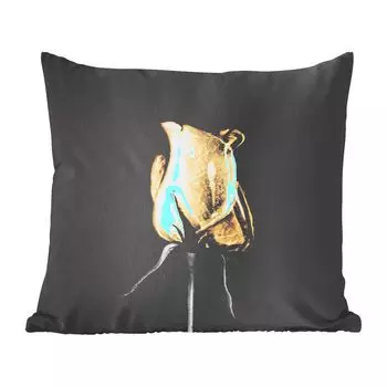 Декоративная подушка MuchoWow, диванная подушка, декоративная подушка для гостиной, 60 х 60 см, розы, цветы, золото, черный, чехол на подушку, хлопчатобумажная ткань, декоративные чехлы на подушки