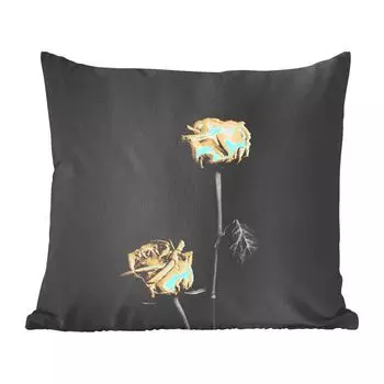 Декоративная подушка MuchoWow, диванная подушка, декоративная подушка для гостиной, 60 х 60 см, розы, цветы, черный, белый, золотой, чехол на подушку, хлопчатобумажная ткань, декоративные чехлы на подушки