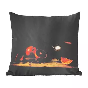 Декоративная подушка MuchoWow, диванная подушка, декоративная подушка для гостиной, 60 х 60 см, картина - натюрморт - ваза - стол - оранжевый - искусство - чехол на подушку - хлопчатобумажная ткань - декоративные наволочки