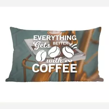 Декоративная подушка MuchoWow, диванная подушка, декоративная подушка для гостиной, 50 х 30 см, цитаты - пословицы - с кофе все становится лучше - кофе - чехлы на диванные подушки - без наполнителя