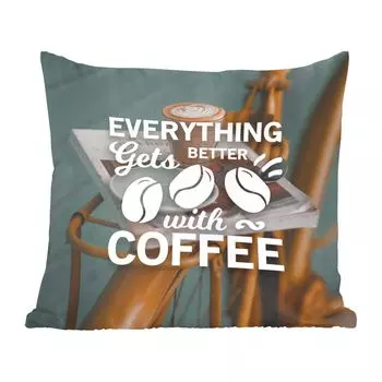 Декоративная подушка MuchoWow, диванная подушка, декоративная подушка для гостиной, 50 х 50 см, цитаты - кофе - пословицы - с кофе все лучше - чехлы на подушки - украшение - спальня