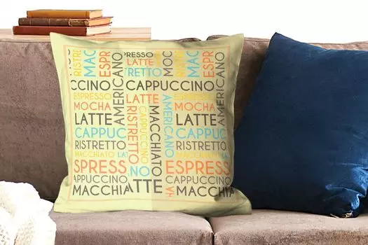 Декоративная подушка MuchoWow, диванная подушка, декоративная подушка для гостиной, 60 х 60 см, кофе - цитаты - речи - капучино, эспрессо, латте макиато - чехол на подушку - хлопчатобумажная ткань - декоративные чехлы на подушки