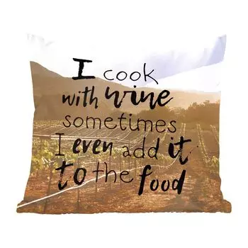 Декоративная подушка MuchoWow Диванная подушка Декоративная подушка для гостиной 60 x 60 см Цитата Вино «Я готовлю с вином. «Иногда даже добавляю его в еду» и виноградник – чехол на подушку – хлопчатобумажная ткань – декоративные чехлы на подушк...