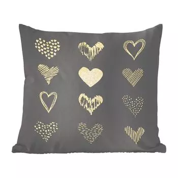 Декоративная подушка MuchoWow Диванная подушка Декоративная подушка для гостиной 50 x 50 см Сердечки с золотыми рисунками на черной бумаге - Чехлы на подушки - Украшение - Спальня