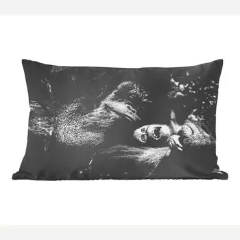 Декоративная подушка MuchoWow, диванная подушка, декоративная подушка для гостиной, 50 х 30 см, любящий орангутан с молодым животным в черно-белом цвете - чехлы на диванные подушки - без наполнителя