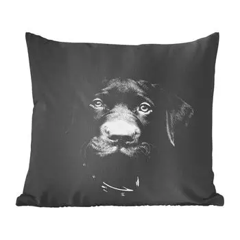 Декоративная подушка MuchoWow, диванная подушка, декоративная подушка для гостиной, 60 x 60 см, черно-белая собака с профилем животного - чехол на подушку - хлопчатобумажная ткань - декоративные чехлы на подушки