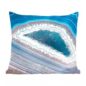 Декоративная подушка MuchoWow, диванная подушка, декоративная подушка для гостиной, 60 х 60 см, крупный план синего и бежевого агата - чехол на подушку - хлопчатобумажная ткань - декоративные чехлы на подушки
