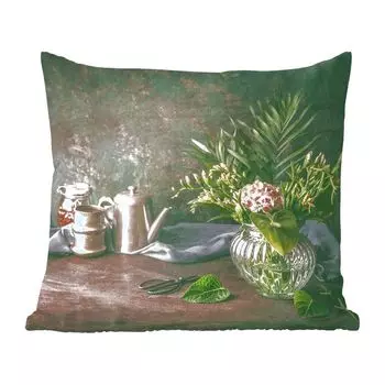 Декоративная подушка MuchoWow, диванная подушка, декоративная подушка для гостиной, 60 х 60 см, натюрморт - букет цветов - чехол на подушку - хлопчатобумажная ткань - декоративные наволочки
