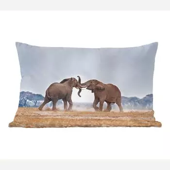 Декоративная подушка MuchoWow, диванная подушка, декоративная подушка для гостиной, 50 х 30 см, играющие слоны в Кении - чехлы на диванные подушки - без наполнителя