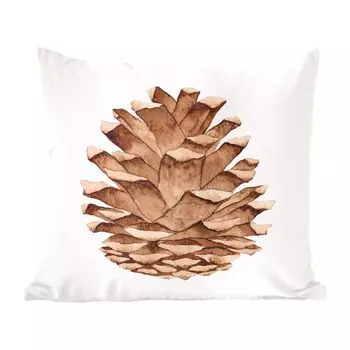 Декоративная подушка MuchoWow, диванная подушка, декоративная подушка для гостиной, 60 х 60 см, осень - иллюстрация - сосновые шишки - чехол на подушку - хлопчатобумажная ткань - декоративные наволочки