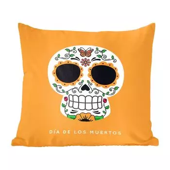 Декоративная подушка MuchoWow, диванная подушка, декоративная подушка для гостиной, 60 х 60 см, счастливый череп на желтом фоне - чехол на подушку - хлопковая ткань - декоративные наволочки