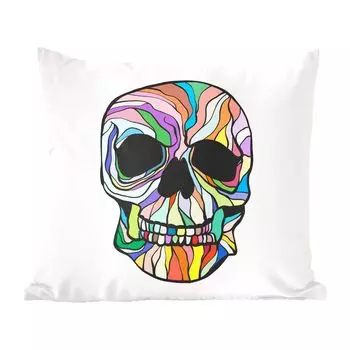 Декоративная подушка MuchoWow, диванная подушка, декоративная подушка для гостиной, 60 х 60 см, красочная иллюстрация головы скелета - чехол на подушку - хлопчатобумажная ткань - декоративные наволочки, мультиколор