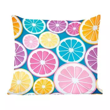 Декоративная подушка MuchoWow, диванная подушка, декоративная подушка для гостиной, 60 х 60 см, фрукты, грейпфрут, тропический, чехол на подушку, хлопчатобумажная ткань, декоративные чехлы на подушки, мультиколор