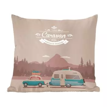 Декоративная подушка MuchoWow, диванная подушка, декоративная подушка для гостиной, 60 х 60 см, иллюстрация старого фургона в горах - чехол на подушку - хлопчатобумажная ткань - декоративные чехлы на подушки
