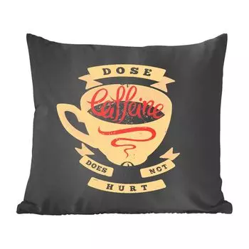 Декоративная подушка MuchoWow, диванная подушка, декоративная подушка для гостиной, 60 х 60 см, кофе - винтаж - цитаты - пословицы - доза кофеина не повредит - чехол на подушку - хлопчатобумажная ткань - декоративные наволочки, мультиколор