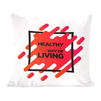 Декоративная подушка MuchoWow, диванная подушка, декоративная подушка для гостиной, 60 х 60 см, цитаты - «Здоровье - не цель, а образ жизни» - поговорки - чехол на подушку - хлопчатобумажная ткань - декоративные наволочки