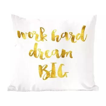 Декоративная подушка MuchoWow, диванная подушка, декоративная подушка для гостиной, 60 x 60 см, цитаты - «Работай усердно и мечтай о многом» - пословицы - чехол на подушку - хлопчатобумажная ткань - декоративные наволочки