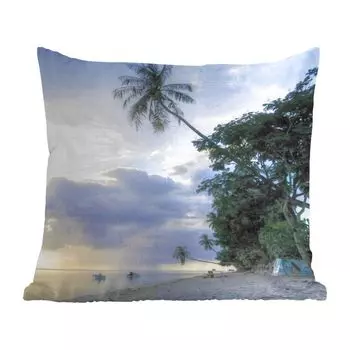 Декоративная подушка MuchoWow, диванная подушка, декоративная подушка для гостиной, 60 х 60 см, закат над пляжем Моореа - чехол на подушку - хлопчатобумажная ткань - декоративные наволочки, мультиколор