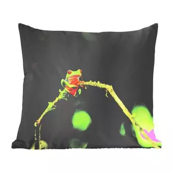 Декоративная подушка MuchoWow, диванная подушка, декоративная подушка для гостиной, 60 x 60 см, лягушка - ветки - зеленый - чехол на подушку - хлопчатобумажная ткань - декоративные наволочки