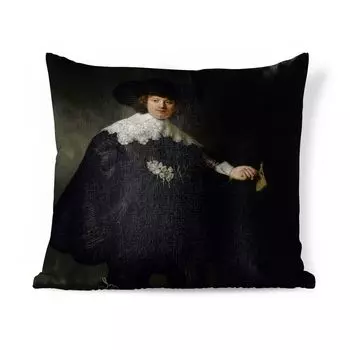 Декоративная подушка MuchoWow, диванная подушка, декоративная подушка для гостиной, 60 х 60 см, свадебный портрет Мартена Сулманса - картина Рембрандта ван Рейна - чехол на подушку - хлопчатобумажная ткань - декоративные чехлы на подушки