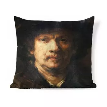 Декоративная подушка MuchoWow, диванная подушка, декоративная подушка для гостиной, 60 х 60 см, автопортрет - картина Рембрандта ван Рейна - чехол на подушку - хлопчатобумажная ткань - декоративные наволочки