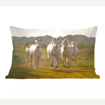 Декоративная подушка MuchoWow, диванная подушка, декоративная подушка для гостиной, 50 х 30 см, скачущие белые лошади - чехлы на диванные подушки - без наполнителя