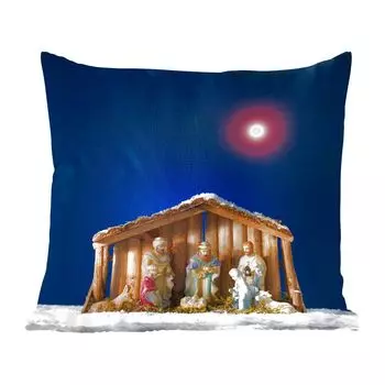 Декоративная подушка MuchoWow, диванная подушка, декоративная подушка для гостиной, 60 x 60 см, Рождество - вертеп - чехол на подушку - хлопковая ткань - декоративные наволочки